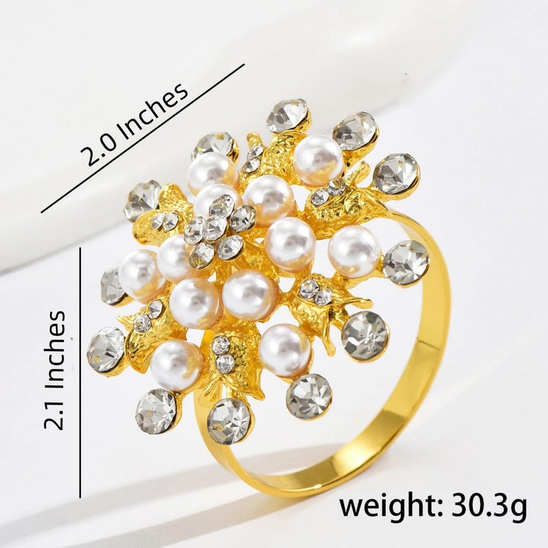 Joyindecor Gold Napkin Rings Set of 6 - Snowflake Pearl Rhinestone Napkin Ring Holder for Wedding Party Home Kitchen Dining Table Linen Accessories (Golden) - Image 2